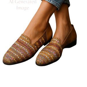 Trotters Women LIZ Multicolor Faux Leather Woven Slip On Low Heel Shoe Sz 10.5 W